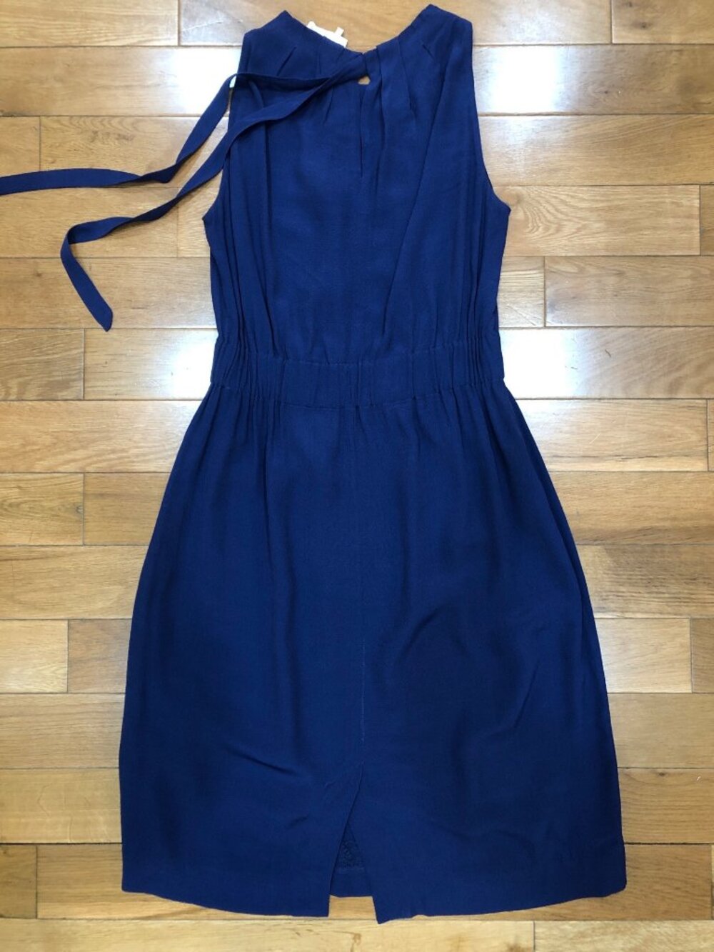 Kate Spade Pleated Neckline Elastic Waist Sleeveless Navy Dress Size 8 - Picture 6 of 10